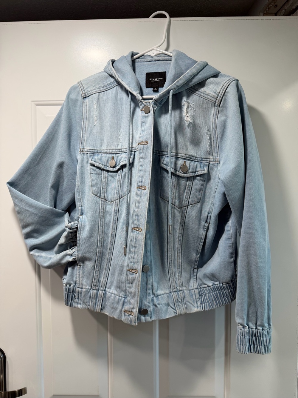 Liverpool Light Blue Distressed Denim Hooded Jacket